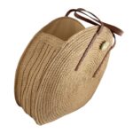 Amplio Bolso de Yute con Asas Largas, Diseño Circular y Decoración Frontal para Mujer - Imagen 4