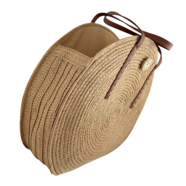 Amplio Bolso de Yute con Asas Largas, Diseño Circular y Decoración Frontal para Mujer - Imagen 4