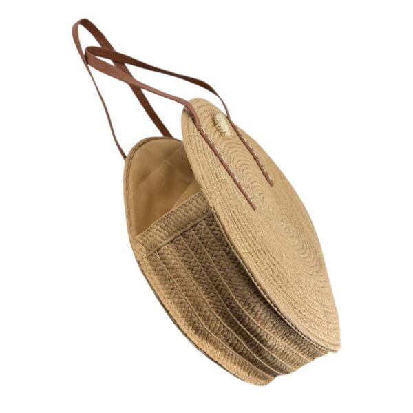 Amplio Bolso de Yute con Asas Largas, Diseño Circular y Decoración Frontal para Mujer - Imagen 5