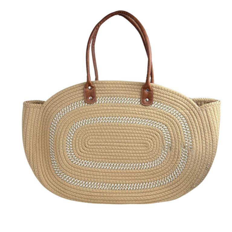 CGPC24B-393-Front Amplio Bolso Capazo de Yute con Asas Largas, Cierre de Cremallera y 2 Colores para Mujer - Imagen 1