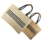 Amplio Bolso Canasta de Papel con 2 Asas, Diseño de Rayas y Cierre de Cremallera para Mujer - Imagen 3