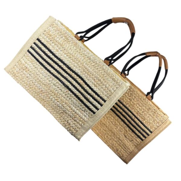 Amplio Bolso Canasta de Papel con 2 Asas, Diseño de Rayas y Cierre de Cremallera para Mujer - Imagen 3