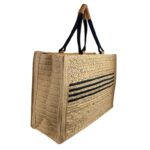 Amplio Bolso Canasta de Papel con 2 Asas, Diseño de Rayas y Cierre de Cremallera para Mujer - Imagen 4