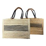 Amplio Bolso Canasta de Papel con 2 Asas, Diseño de Rayas y Cierre de Cremallera para Mujer - Imagen 2