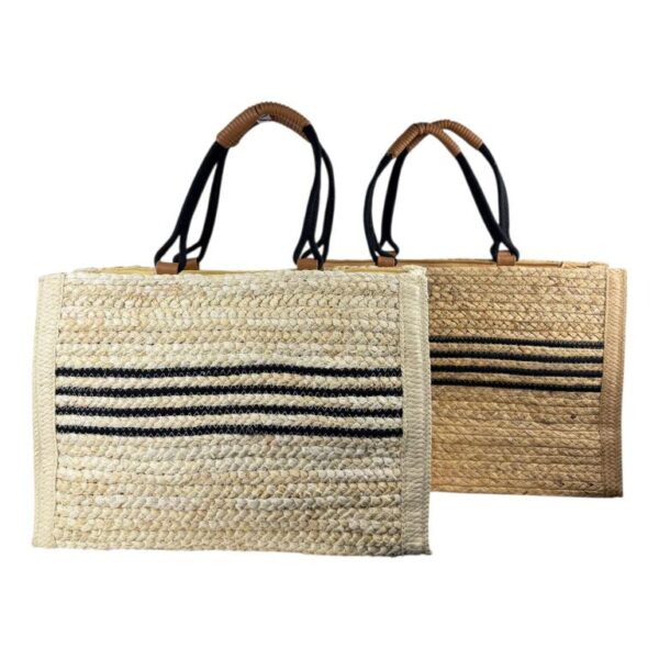 Amplio Bolso Canasta de Papel con 2 Asas, Diseño de Rayas y Cierre de Cremallera para Mujer - Imagen 2