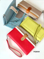 Cartera Larga Sintética Tricolor con Asa Corta Extraíble y Espacio para Tarjetas de Mujer