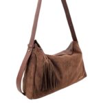 Bolso de Hombro Sintético Hobo con Frontal y Lados Estilo Serraje y Cremallera con Flecos para Mujer - Imagen 4