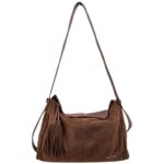 Bolso de Hombro Sintético Hobo con Frontal y Lados Estilo Serraje y Cremallera con Flecos para Mujer