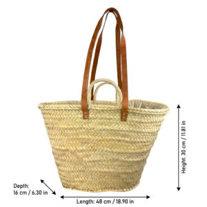 Cesta Capazo de Rafia Artesanal con 2 Asas Cortas y 2 Largas de Piel Marrón para Mujer - Mayorista España