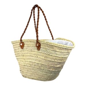 Cesta Grande de Rafia Artesanal con Asas Trenzadas y Cierre de Cuerdas para Mujer-Back - Mayorista España