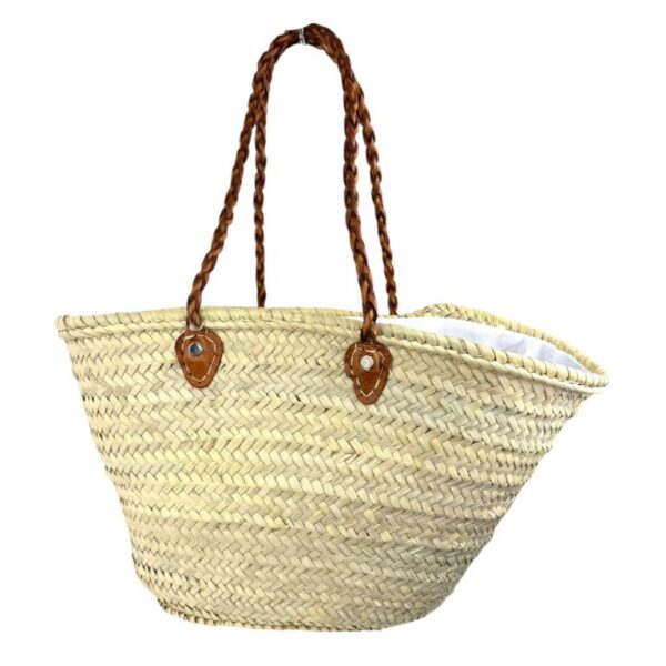 Cesta Grande de Rafia Artesanal con Asas Trenzadas y Cierre de Cuerdas para Mujer-Front - Mayorista España