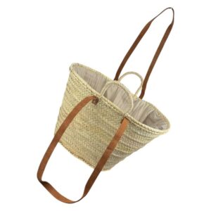 Cesta Capazo de Rafia Artesanal con 2 Asas Cortas y 2 Largas de Piel para Mujer-Detalles - Mayorista España
