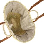 Cesta Capazo de Rafia Artesanal con 2 Asas Cortas y 2 Largas de Piel Marrón para Mujer - Imagen 4