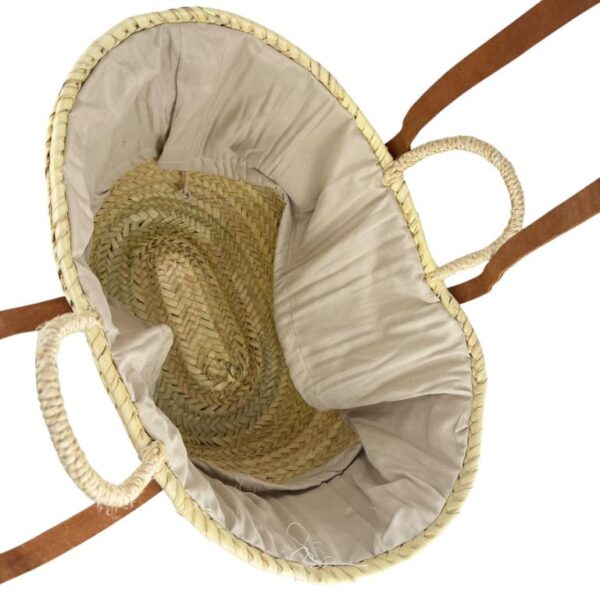 Cesta Capazo de Rafia Artesanal con 2 Asas Cortas y 2 Largas de Piel Marrón para Mujer - Imagen 4