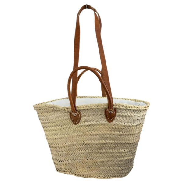 Cesta Capazo Grande de Mujer en Rafia Artesanal con Asas Cortas y Largas Color Marrón-Frontal - Mayorista España