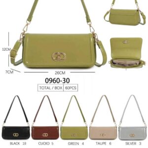 Bolso de Hombro Sintético con Asa Larga Extraíble y Solapa con Manivela de Giro para Mujer - Mayorista España