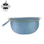 Riñonera Compacta de Piel Italiana para Mujer con Cierre de Cremallera y Compartimento Interior-DenimBlue -Mayorista España