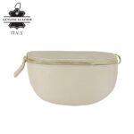 Riñonera Compacta de Piel Italiana para Mujer con Cierre de Cremallera y Compartimento Interior-Beige - Mayorista España