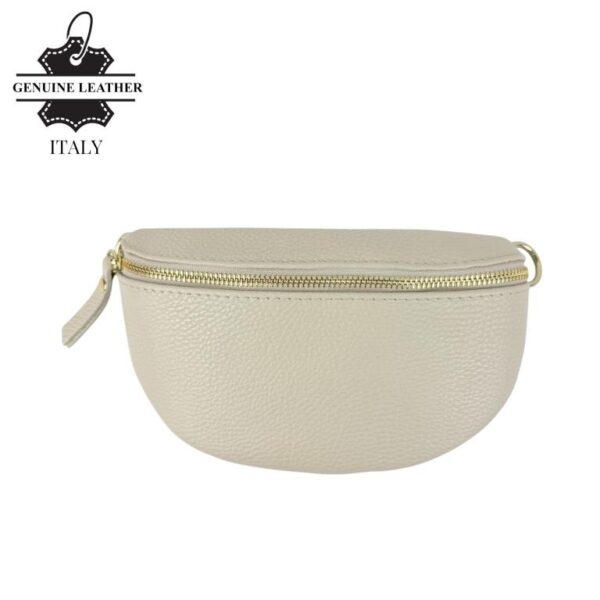 Riñonera Compacta de Piel Italiana para Mujer con Cierre de Cremallera y Compartimento Interior-Beige - Mayorista España