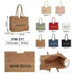 Amplio Bolso Tote de Papel Diseño "Miami Beach", Asa Larga y Cremallera para Mujer-All- Mayorista España