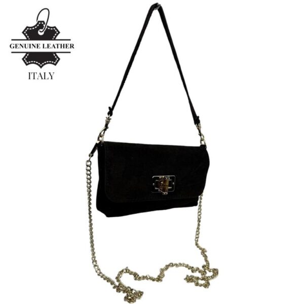 Bolsito de Mano Compacto en Piel de Serraje Italiana con Asa Larga de Cadena para Mujer - Imagen 3