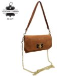 Bolsito de Mano Compacto en Piel de Serraje Italiana con Asa Larga de Cadena para Mujer - Imagen 5