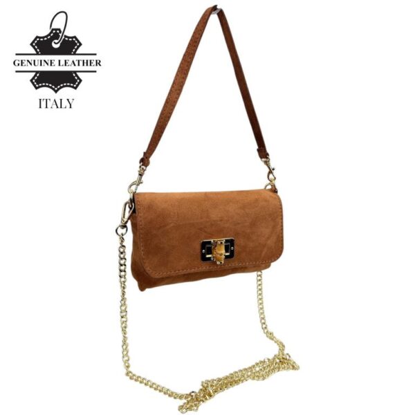Bolsito de Mano Compacto en Piel de Serraje Italiana con Asa Larga de Cadena para Mujer - Imagen 5