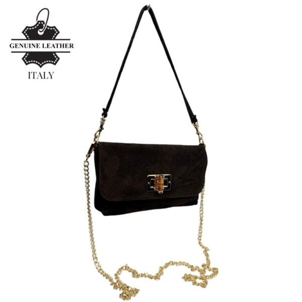 Bolsito de Mano Compacto en Piel de Serraje Italiana con Asa Larga de Cadena para Mujer - Imagen 6