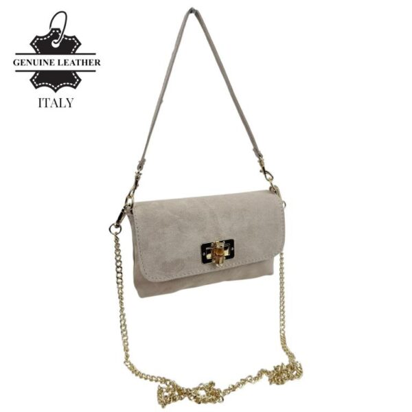 Bolsito de Mano Compacto en Piel de Serraje Italiana con Asa Larga de Cadena para Mujer - Imagen 7