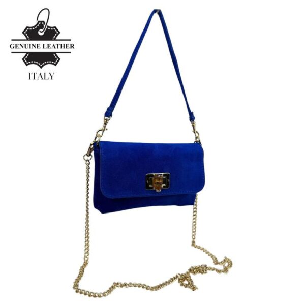 Bolsito de Mano Compacto en Piel de Serraje Italiana con Asa Larga de Cadena para Mujer - Imagen 8