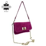 Bolsito de Mano Compacto en Piel de Serraje Italiana con Asa Larga de Cadena para Mujer - Imagen 9