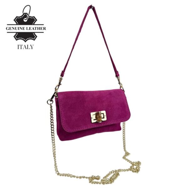 Bolsito de Mano Compacto en Piel de Serraje Italiana con Asa Larga de Cadena para Mujer - Imagen 9