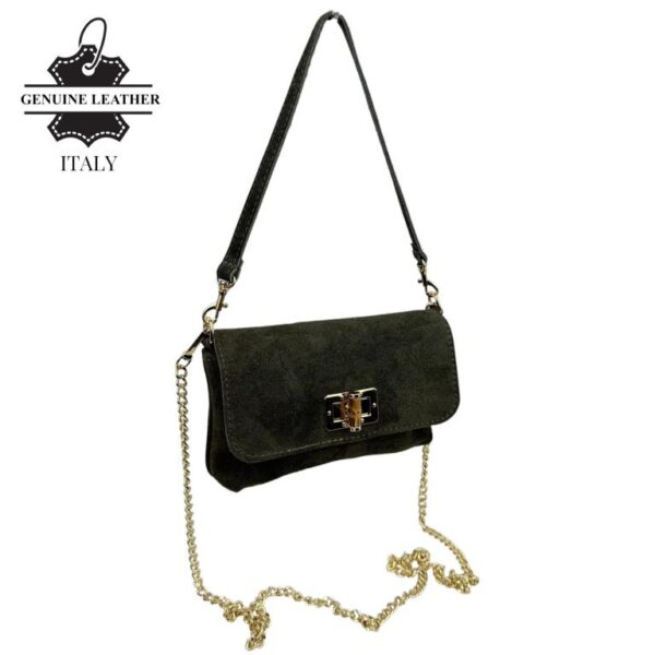 Bolsito de Mano Compacto en Piel de Serraje Italiana con Asa Larga de Cadena para Mujer - Imagen 10