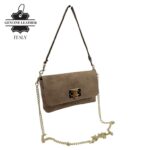 Bolsito de Mano Compacto en Piel de Serraje Italiana con Asa Larga de Cadena para Mujer - Imagen 2