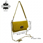 Bolsito de Mano Compacto en Piel de Serraje Italiana con Asa Larga de Cadena para Mujer