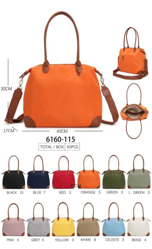 Amplio Bolso de Hombro Bicolor en Tela Nylon con Bolsillo Trasero y Cremallera para Mujer - Mayorista España