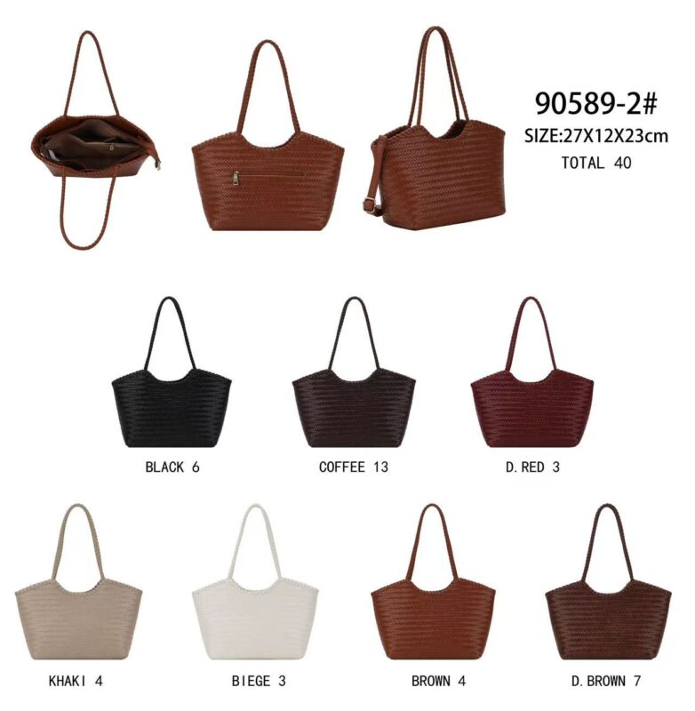 Bolso de Hombro Sintético con Diseño Trenzado, Bolsillo Trasero y 2 Asas Largas para Mujer-All - Mayorista España