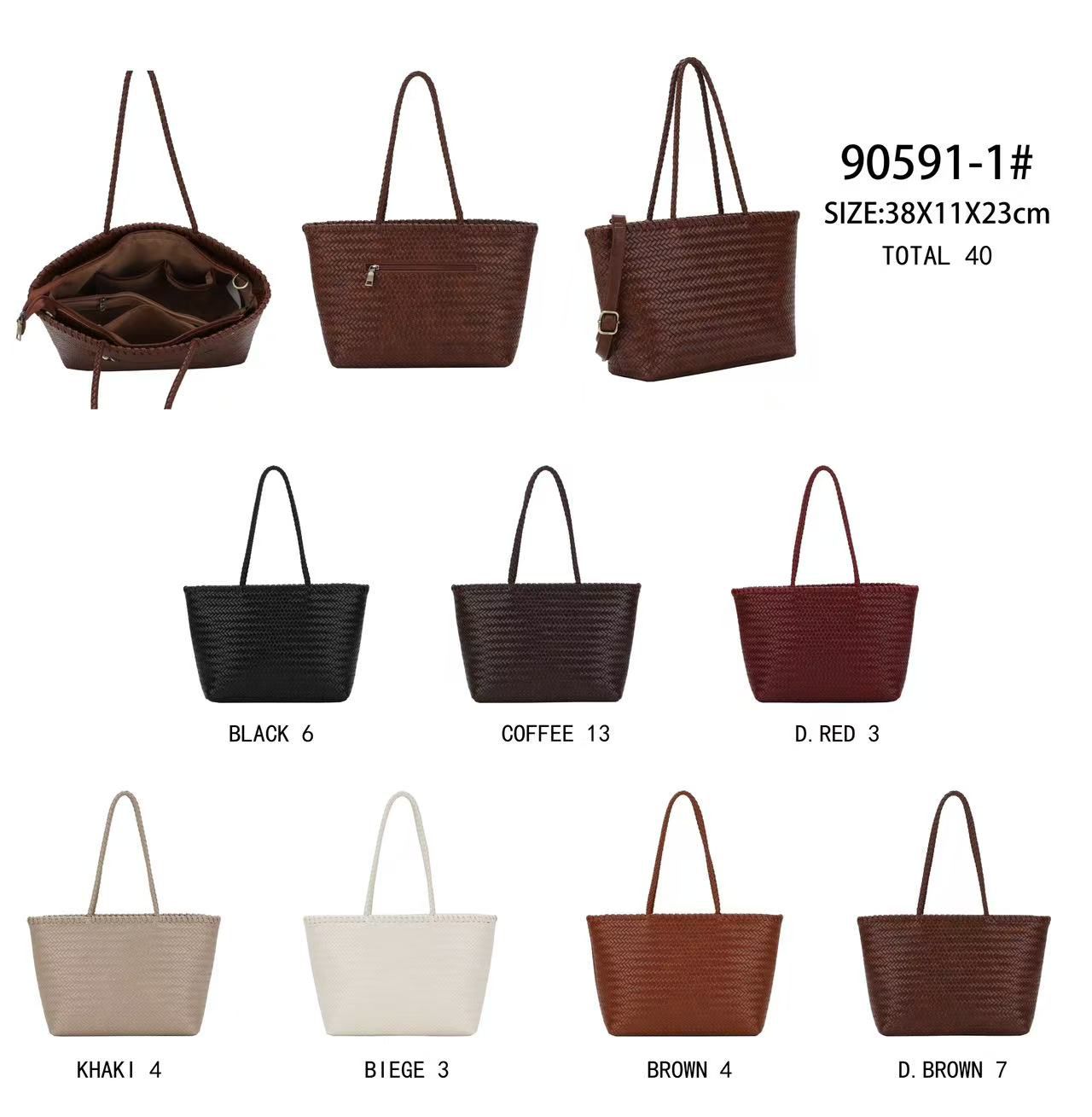 CG90591-1-All Bolso de Hombro Sintético Grande para Mujer con Diseño Trenzado, Tira Bandolera y Cremallera - Imagen 1