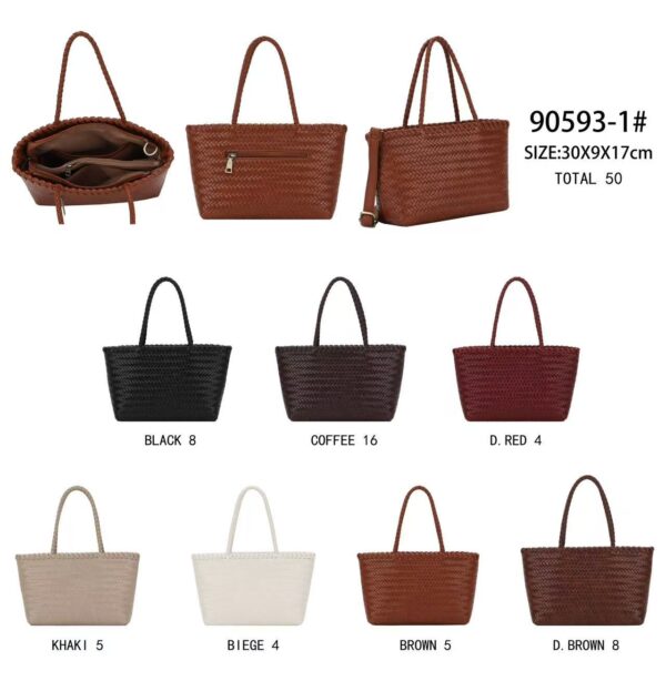 Bolso de Mano Sintético Pequeño para Mujer con Diseño Trenzado, Tira Bandolera y Cremallera-All- Mayorista España