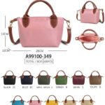 Bolso de Mano Compacto en Tela Nylon con Asas Cortas y Tira Bandolera Marrones para Mujer - Mayorista España