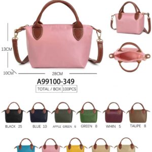 Bolso de Mano Compacto en Tela Nylon con Asas Cortas y Tira Bandolera Marrones para Mujer - Mayorista España