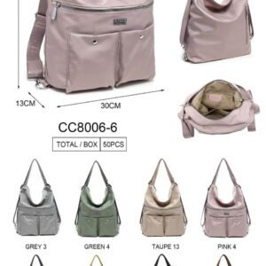 Amplio Bolso-Mochila Coveri Collection en Tela Nylon con 4 Bolsillos Exteriores para Mujer - Mayorista España
