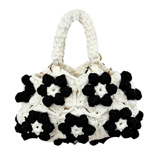 Bolso de Mano en Algodón Tipo Ganchillo con Diseño de Flores y Saquito Interno para Mujer - Imagen 7