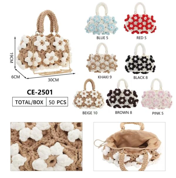 Bolso de Mano en Algodón Tipo Ganchillo con Diseño de Flores y Saquito Interno para Mujer - Imagen 2