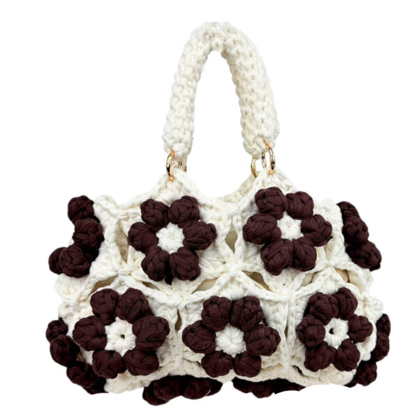 Bolso de Mano en Algodón Tipo Ganchillo con Diseño de Flores y Saquito Interno para Mujer - Imagen 5