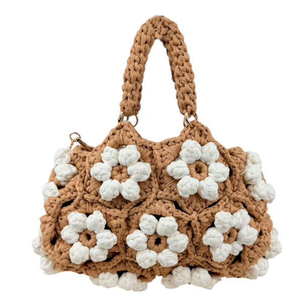 Bolso de Mano en Algodón Tipo Ganchillo con Diseño de Flores y Saquito Interno para Mujer - Imagen 9