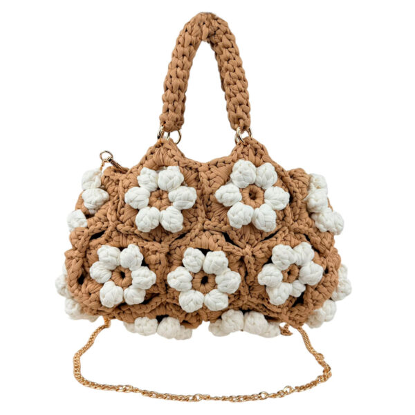 Bolso de Mano en Algodón Tipo Ganchillo con Diseño de Flores y Saquito Interno para Mujer-Entero- Mayorista España