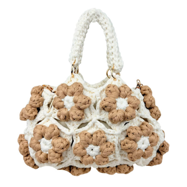 Bolso de Mano en Algodón Tipo Ganchillo con Diseño de Flores y Saquito Interno para Mujer - Imagen 3