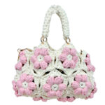 Bolso de Mano en Algodón Tipo Ganchillo con Diseño de Flores y Saquito Interno para Mujer - Imagen 4