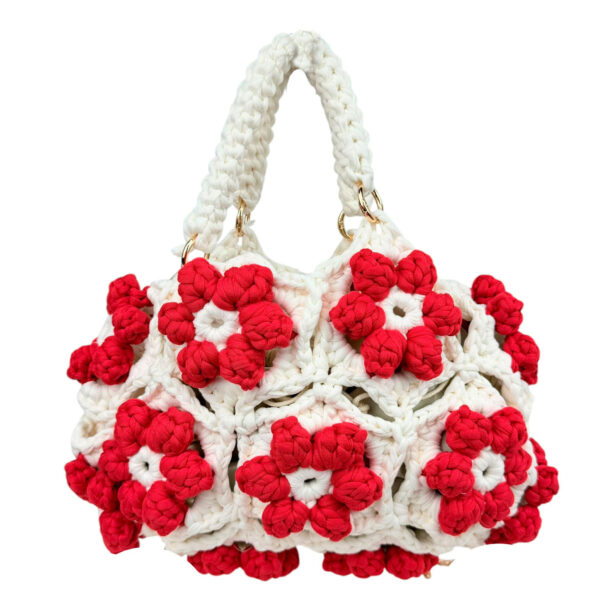 Bolso de Mano en Algodón Tipo Ganchillo con Diseño de Flores y Saquito Interno para Mujer - Imagen 6